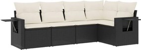 vidaXL 5 részes fekete polyrattan kerti kanapészett párnákkal