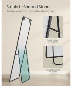 Álló tükör, teljes alakos tükör, 50 x 160 cm,  alumíniumötvözet váz, edzett üveg, fekete