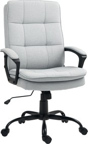 HOMCOM Ergonomikus Irodai Szék Állítható Magassággal és Karfával, Forgó Szék Ringató Funkcióval, Vászon Hatású, Kárpitozott Számítógépes Szék, Szürke