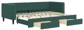 sötétzöld kihúzható bársony heverő fiókkal 80 x 200 cm