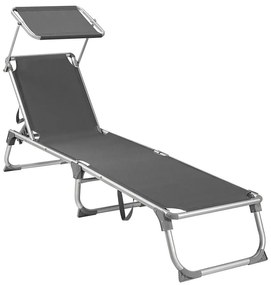 Napozóágy 55x193x31 cm, állítható napozóágy napellenzővel, füstszürke