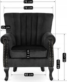 Fotel fekete bársony kárpittal – MALLO