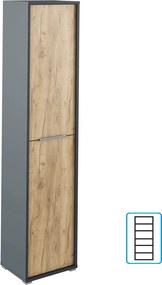 Magas szekrény polcokkal, grafit/tölgyfa artisan, RIOMA NEW TYP 06