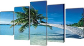 vidaXL Nyomtatott vászon falikép szett tengerpart pálmafával 200 x 100 cm