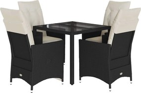 vidaXL 5 részes fekete polyrattan kerti étkezőgarnitúra párnákkal