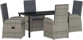 vidaXL Kert étkező szett párnával 5 pcs Szürke polirattan