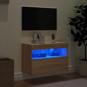 sonoma tölgy színű fali TV-szekrény LED-ekkel 60x30x40 cm
