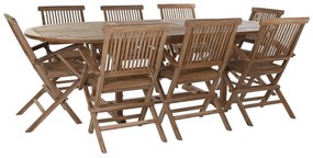 Teakfa kerti bútor szett asztal 8 db székkel barna