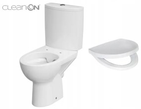 Cersanit Parva CleanOn, kombi WC öblítéssel 3 / 5l, vízszintes lefolyó, vízellátás oldalról és antibakteriális ülőke hőre keményedő, fehér, K27-063