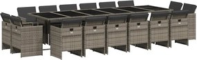 vidaXL 17 részes szürke polyrattan kerti étkezőgarnitúra párnával
