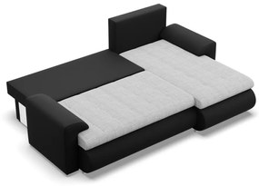 Tokio sarokkanapé, 2 ágyneműtartóval, fonott + műbőr, jobboldali, szürke - fekete