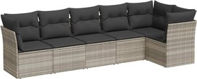 vidaXL 6 részes világosszürke polyrattan kerti ülőgarnitúra párnákkal