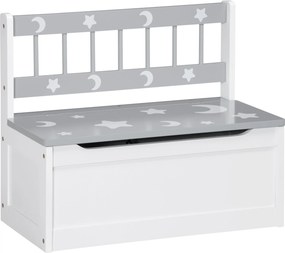 ZONEKIZ 2-in-1 Játéktároló Gyerekeknek 18 Hónapos Kortól, Gyerekülőke Lassú Záródású Tetővel, 110 lbs Teherbírással, 60x30x50 cm - Szürke és Fehér | A