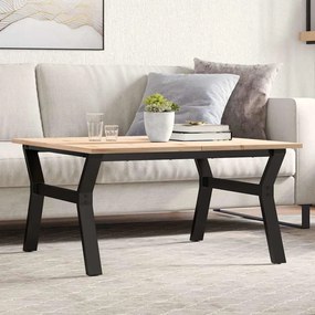 Tömör fenyőfa és acél dohányzóasztal Y-vázzal 80x80x45 cm