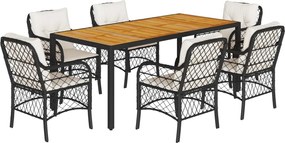 vidaXL 7 részes fekete polyrattan kerti étkezőgarnitúra párnával