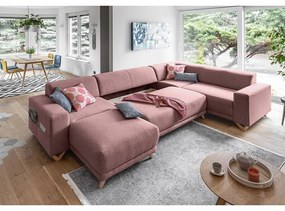 Rózsaszín kinyitható-tárolóhelyes sarokkanapé (jobb oldali-U alakú) Classy Sophie – Miuform