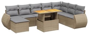 9 részes bézs polyrattan kerti ülőgarnitúra párnákkal