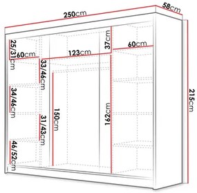 Ruhásszekrény tolóajtókkal Fozzurt VII 250 (kasmír + arany) . 1105714