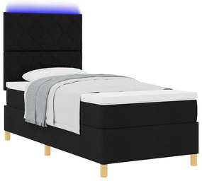 Box Spring Ágy matraccal &amp; LED Fekete 90x200 cm Szövet