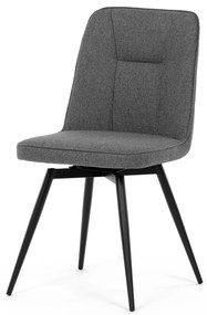 Scaun de sufragerie pivotant, material gri, mecanism rotativ 360°, lac negru mat, picioare metalice