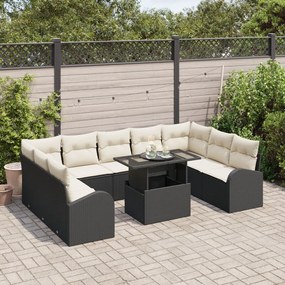 Kerti Kanapé Szett tárolóval 10 pcs Fekete Poli rattan