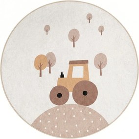 Bézs mosható gyerek szőnyeg ø100 cm Tractor World – Mila Home