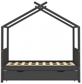 sötétszürke tömör fenyőfa gyerekágykeret fiókkal 80 x 160 cm