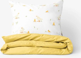 Goldea húsvéti pamut ágyneműhuzat duo - kacsák, sárga hátoldal 140 x 200 és 70 x 90 cm