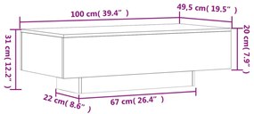 betonszürke szerelt fa dohányzóasztal 100x49,5x31 cm