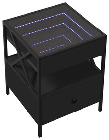 fekete végtelen hatású LED-es éjjeliszekrény 40 x 40 x 51 cm