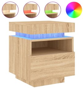 2 db sonoma tölgy éjjeliszekrény LED-fényekkel 40x39x48,5 cm