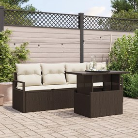 5 Részes Kert Sofa Szett Párnákkal Barna Poli Rattan, 2-Fős Kert Sofa Párnákkal Barna Poli Rattan