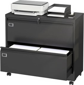 HOMCOM gurulós, zárható 2-fiókos iratszekrény állítható függesztősínekkel, acél, fekete, 90 x 40 x 77,4 cm | Aosom