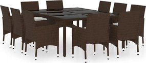 vidaXL 11 részes barna polyrattan kültéri étkezőgarnitúra