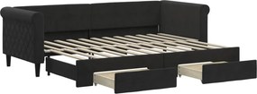 vidaXL fekete kihúzható bársony heverő fiókkal 80 x 200 cm