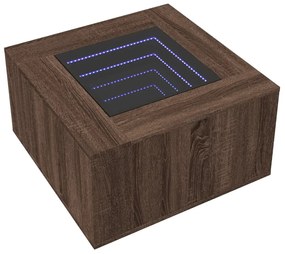 Barna tölgy szerelt fa dohányzóasztal LED-del 60 x 60 x 40 cm