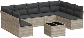 vidaXL 10 részes világosszürke polyrattan kerti ülőgarnitúra párnákkal