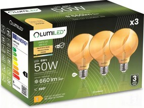 3x Led izzó E27 gömb G95 6W 50W 360° Dekoratív Lumiled