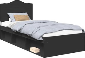 vidaXL Ágykeret fejtámlával Fekete 100 x 200 cm Tömör fenyőfa