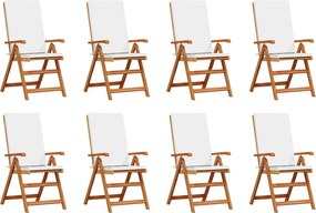 vidaXL Kerti Szék 8 pcs Barna és fehér 57 x 71,5 x 104 cm Tömör Teakfa
