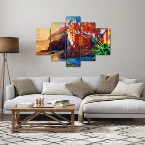 Kép - Falu Cinque Terre partján, az olasz riviérán, modern impresszionizmus (150x105 cm)