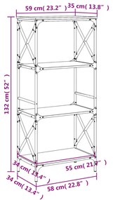 4 szintes sonoma tölgy szerelt fa könyvespolc 59 x 35 x 132 cm