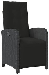 7 darabos kert étkezőgarnitúra párnákkal fekete poli rattan, kert asztal fekete 200x80x73 cm edzett üveg