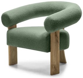Sötétzöld design fotel KOKEI, tölgy