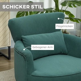 HOMCOM Modern fotel, kárpitozott kiegészítő fotel ágyéki párnával, gumifa lábak, sötétzöld