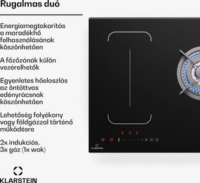 Klarstein MultiChef 5 Wok, indukciós és gáz tűzhely, 5 főzőzóna, 3 gázégő, 2 indukciós főzőlap, FlexZone