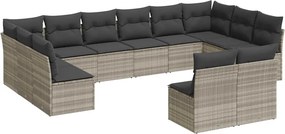 vidaXL 12 részes világosszürke polyrattan kerti ülőgarnitúra párnával
