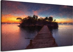 Vászonkép Fa híd Naplemente Víz 120x70 cm