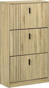 HOMCOM 3-Fiókos Ciposzekrny, 18 Pár, 3 Rekeszes Ciposzekrny, Nagy Kapacitású Előszobába, Rádként, Nappaliba, 63 x 24 x 117 cm, Tölgy | Aosom