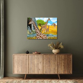 Kép - zsiráf család (üvegen) (70x50 cm)